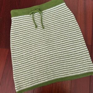 Stella Dallas Olive & White Crochet Knit Pencil Skirt Sz Medium Boho Hippie FALL
